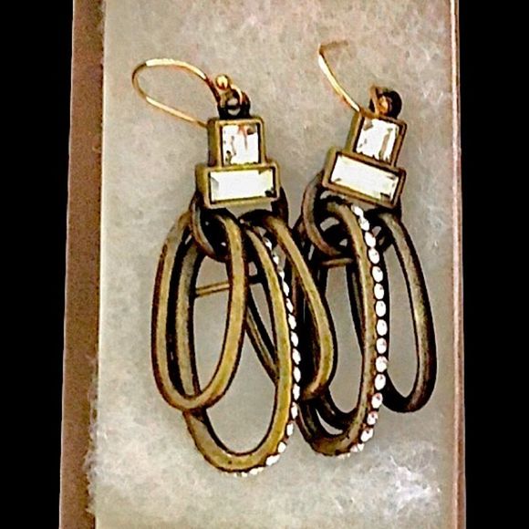 SILPADA Modern Maven Brass Drop Earrings With Swarovski Crystals NIB - Picture 10 of 14